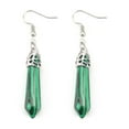 thumbnail image 1 of Zhuge men's and women's earrings, natural stone crystal single pointed hexagonal pendant stainless steel earrings (dark green), 1 of 1