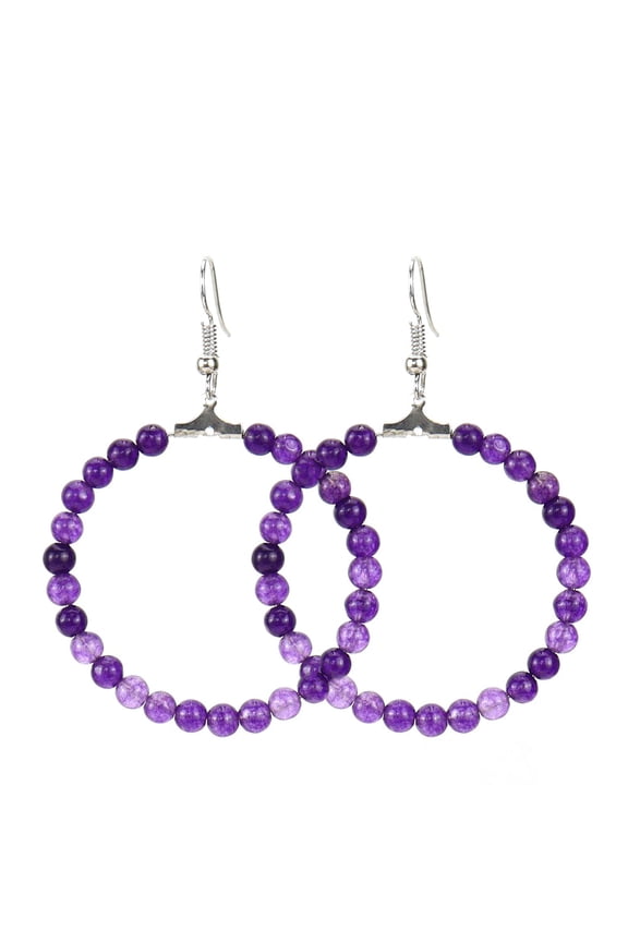 men's and women's suitable earrings, natural stone beaded circular earrings, fashionable and versatile earrings (purple)