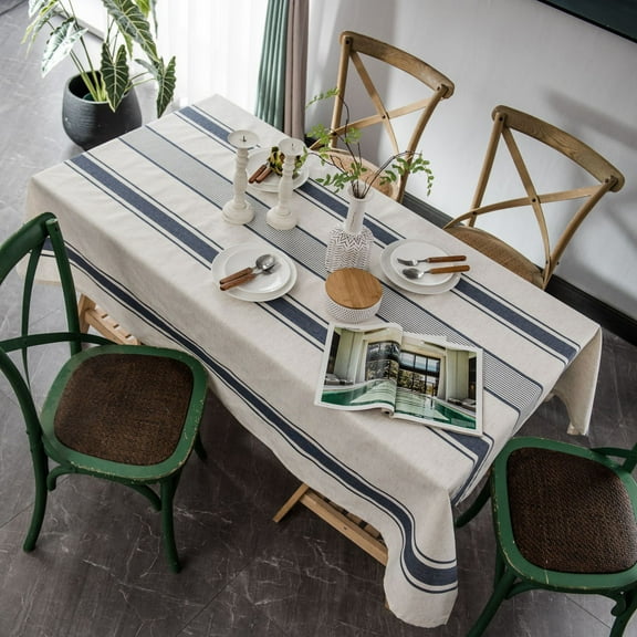 Zhuge simple tablecloth rectangular cotton linen coffee table cloth fabric striped tablecloth dining table cloth pad color woven (blue, 150 * 150cm)