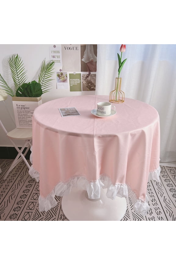 solid color lace lace tablecloth ins style fabric dining table student desk tea table cloth tablecloth decoration (pink, 60 * 60cm)