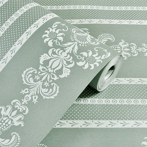 Zhuge vertical striped non-woven wallpaper self-adhesive bedroom warm wallpaper self-adhesive living room 3D stereoscopic background wallpaper (green)