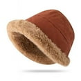 thumbnail image 1 of Zhuge women's thickened bucket hat, new winter warm solid color foldable soft faux fur hat (caramel color), 1 of 4