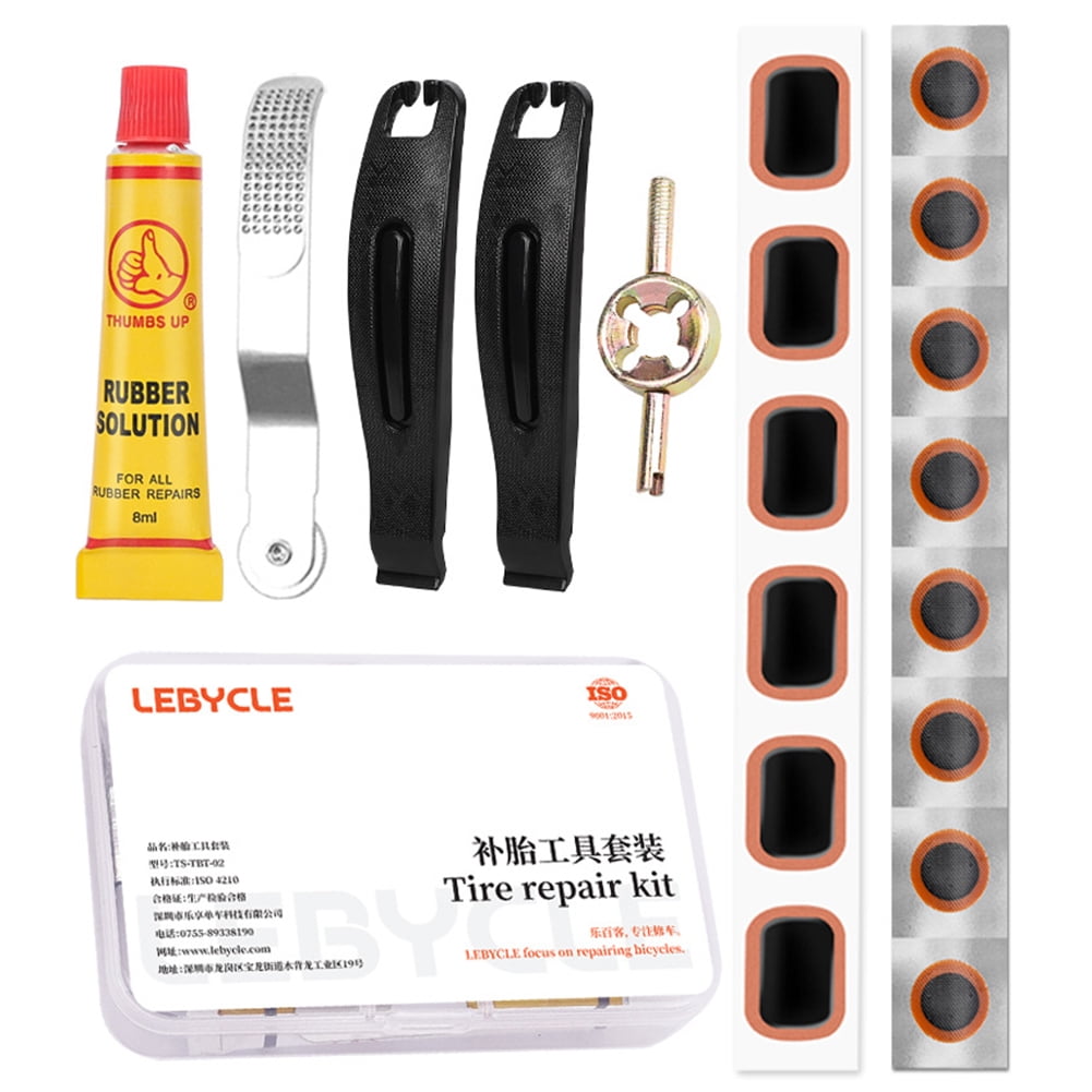 Zhuitw Bicycle Flat Tire Repair Kit Rubber Puncture Patches Glue Lever