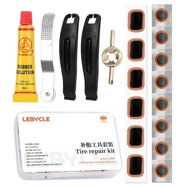Zhuitw Bicycle Flat Tire Repair Kit Rubber Puncture Patches Glue Lever