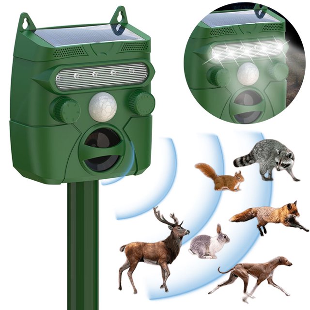 Zhuitw Solar Pest Animal Repellent IP45 Waterproof Ultrasonic Animal
