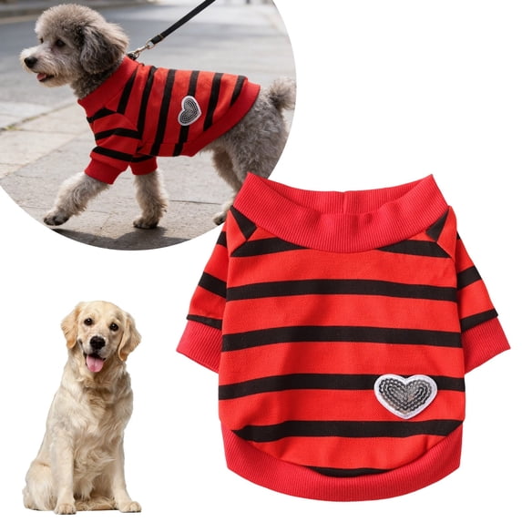 Zhuke Dog Shirts, Lightweight Soft Striped T-Shirts Dog Vest With Heart Pattern Breathable Comfortable Pet Apparel Tee Shirts Spring Summer Suitable For Small And Medium Large Pets