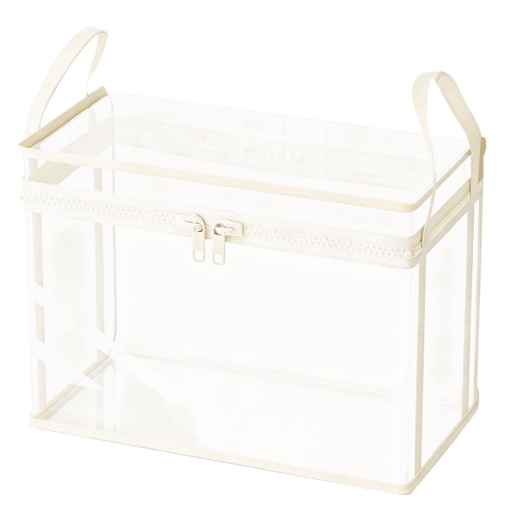Zhuke Large Clear Zippered Storage Bag, Portable Transparent Organizer Tote with Reinforced Handles, Waterproof Storage Bin for Clothes, Toys, Books & Home Organization(14.96x9.44x12.59in)