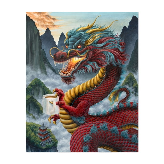 Zhulong Coffee - China Painting Fantasy Surrealism Mountain Humor Nature Unframed Wall Art Print 8 x 10 inches