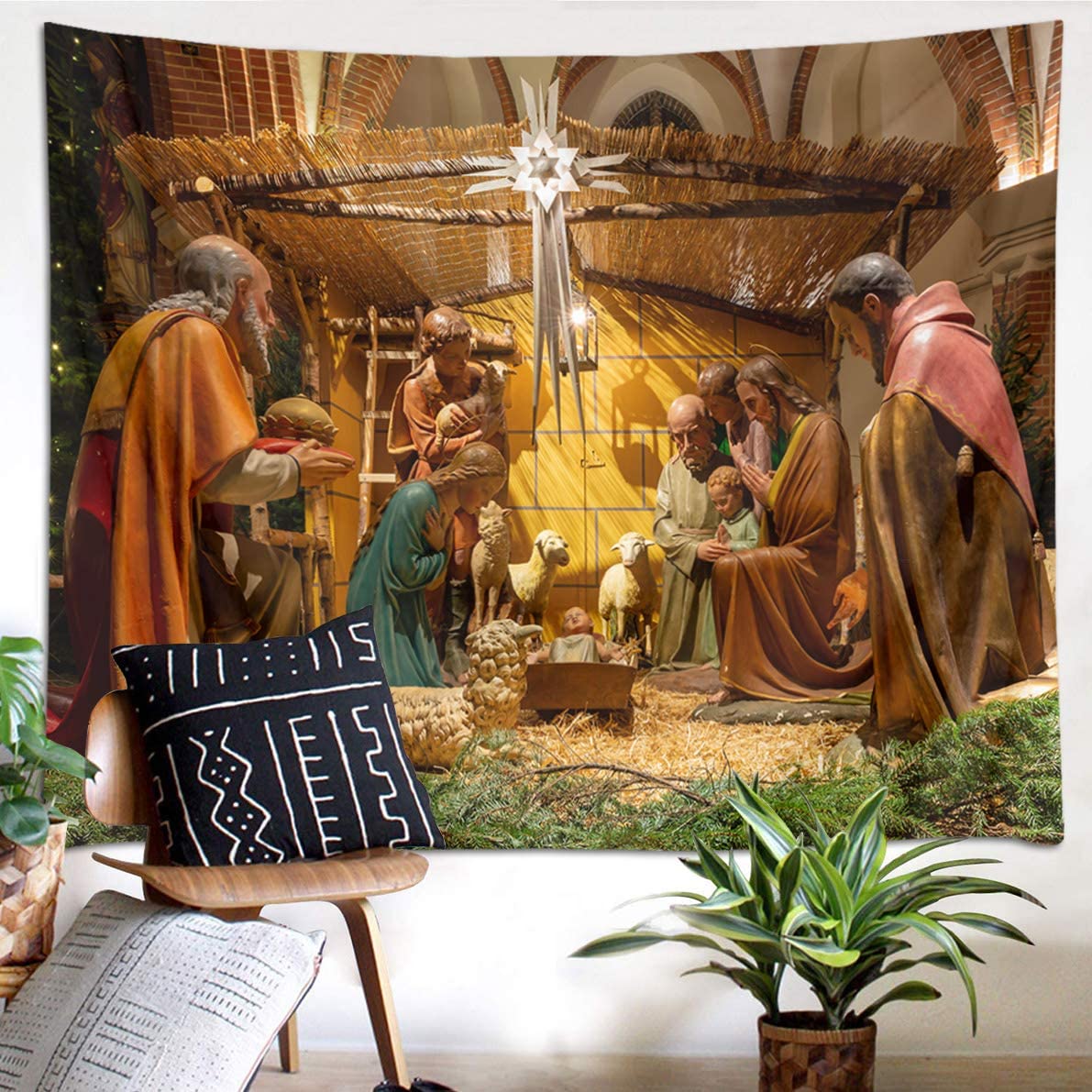 Zhung Ree Christmas Jesus Tapestry Blue Wall Hanging Wall Tapestries