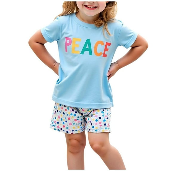 ZhuoLiL 6 Year Old Girl Clothes Summer Girls And Boys Summer Short Sleeve Round-Neck Blouses And Casual Shorts Baby Sport Suit Shorts(3-8Y)