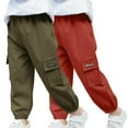 thumbnail image 1 of Look ! Auroural 2PC Boys Pants 5T Children's Spring and Summer Solid Color Pocket Casual Sports Ankle Bound Work Pants Full Length Pants for Kids(2-14Years), 1 of 8