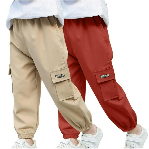 ZhuoLiL 2PC Boys Pants 5T Children's Spring and Summer Solid Color Pocket Casual Sports Ankle Bound Work Pants Full Length Pants for Kids(2-14Years)