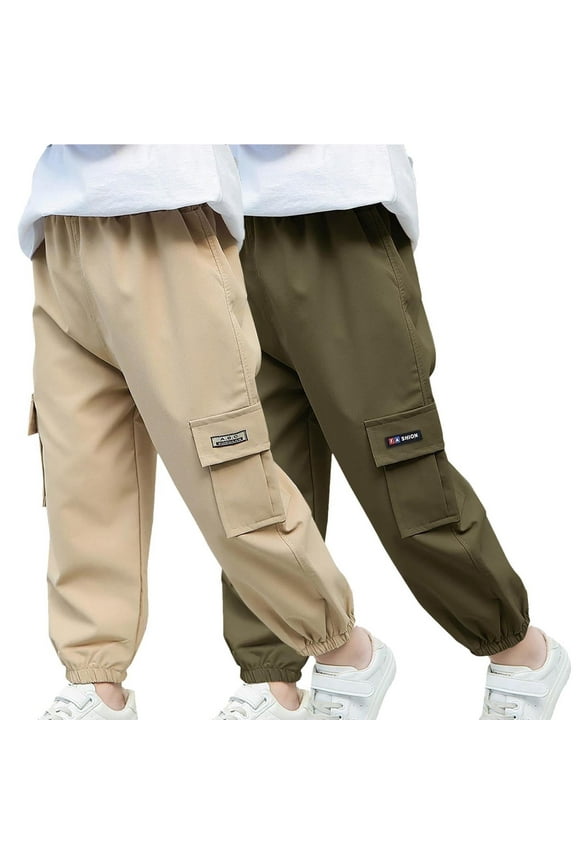 Boys Pants Size 6 Children's Spring And Summer Solid Color Pocket Casual Sports Ankle Bound Work Pants Full Length Pants For Kids(2-14Years)