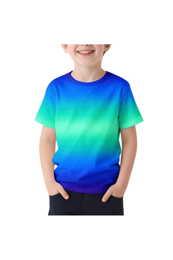 Boys Tops 10-12 Trandy Boys' Graphic Gradient Print Tee Short Sleeve T-Shirt - Casual Summer Tee
