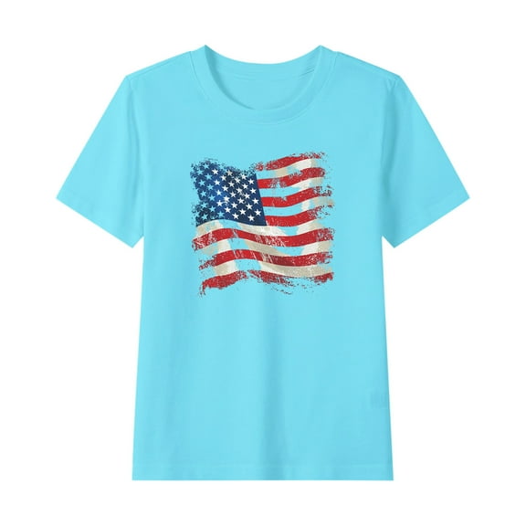 ZhuoLiL Clothes for Girls 2T Boys' and girls' Patriotic Graphic T-Shirt (2-15Y) - Short Sleeve Round Neck Summer Tee