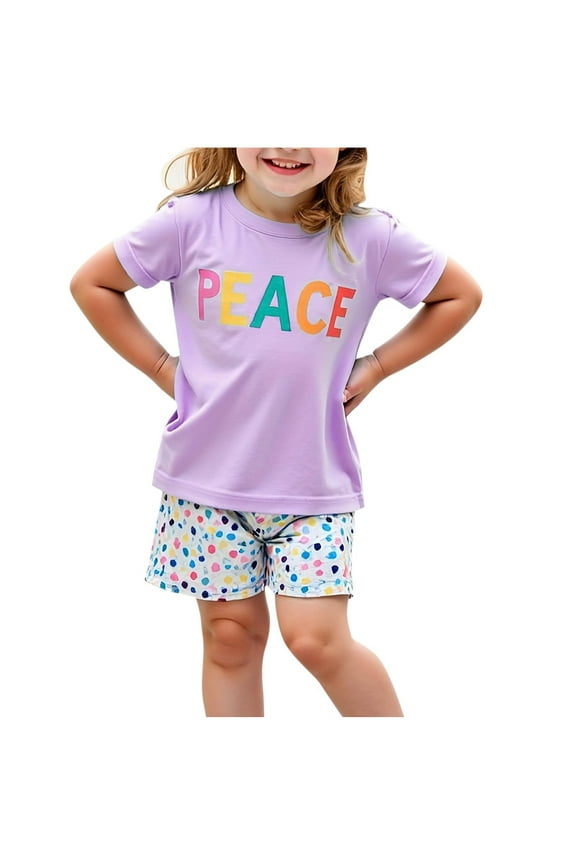 Clothes for Girls Size 6/7 Girls And Boys Summer Short Sleeve Round-Neck Blouses And Casual Shorts Baby Sport Suit Shorts（3-8Y）
