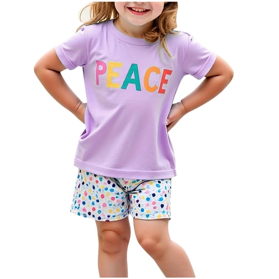 ZhuoLiL Clothes for Girls Size 6/7 Girls And Boys Summer Short Sleeve Round-Neck Blouses And Casual Shorts Baby Sport Suit Shorts(3-8Y)