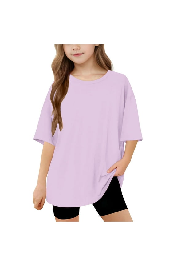 Clothes for Girls Size 8 Toddler Girls' Loose Fit Solid Tee - Soft Short Sleeve