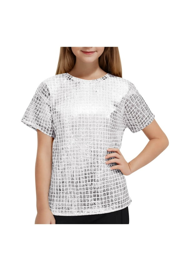 Clothes for Toddler Girls 3T Children's Performance Outfit Sequin Short Sleeved T-shirt Round Neck Elastic