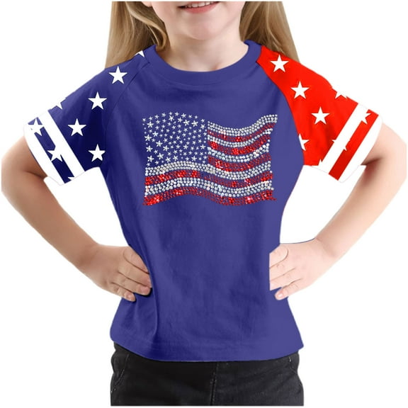 ZhuoLiL Clothes for Toddler Girls 3T Toddler Patriotic American Flag Print T-Shirt - Short Sleeve Round Neck Tee