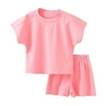 thumbnail image 1 of ZhuoLiL Clothes for Toddler Girls 4T-5T Children Solid Color Loose Boy Girl Shorts Short Sleeve Round-Neck Blouses T-shirt Sets（3-8Years）, 1 of 3
