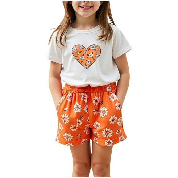 ZhuoLiL Clothes for Toddler Girls 4T-5T Girls And Boys Summer Short Sleeve Round-Neck Blouses And Casual Shorts Baby Sport Suit Shorts（3-8Y）