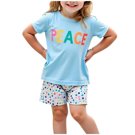 ZhuoLiL Clothes for Toddler Girls Girls And Boys Summer Short Sleeve Round-Neck Blouses And Casual Shorts Baby Sport Suit Shorts(3-8Y)