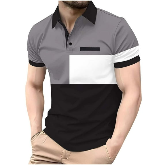 ZhuoLiL Fashion Shirts for Men 2025 Mens Clothes on under $10.00 Man Leisure Flip Collar Color Blocking Button Motion Ventilation Short Sleeve