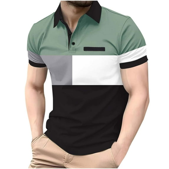 ZhuoLiL Fashion Shirts for Men 2025 Mens Graphic T Shirts under $10.00 Man Leisure Flip Collar Color Blocking Button Motion Ventilation Short Sleeve