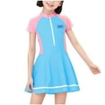 thumbnail image 1 of ZhuoLiL Girls Swim Dress 13 Years Children's And Girls' Color Blocked Swimsuit Fashionable And Stylish Short Sleeved Zipper Swimming Skirt Cute And Sweet Swimming Skirt （7-14 years）, 1 of 4
