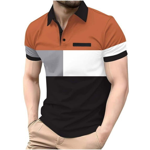 ZhuoLiL Mens Shirts Casual Stylish Mens Graphic T Shirts Man Leisure Flip Collar Color Blocking Button Motion Ventilation Short Sleeve