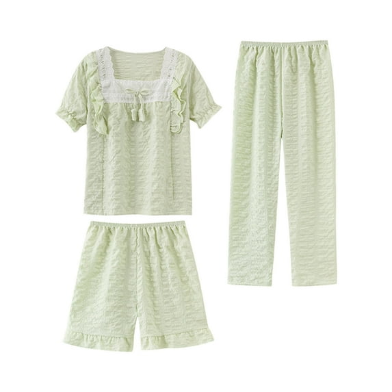 ZhuoLiL Pajamas for Girls 14-16 Cotton Children's Summer Solid Color Pajamas Home Casual Comfortable Soft Set Three Piece Set For Kids(3Years-16Years)