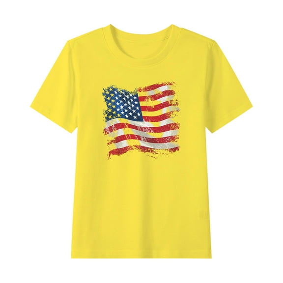 ZhuoLiL Shirts for Girls 10-12 Yellow Summer New Independence Day Shirts For Kids Short Sleeve Graphic T-Shirt Round Neck For 2-15 Years And Boy T-Shirt Tee Casual Short