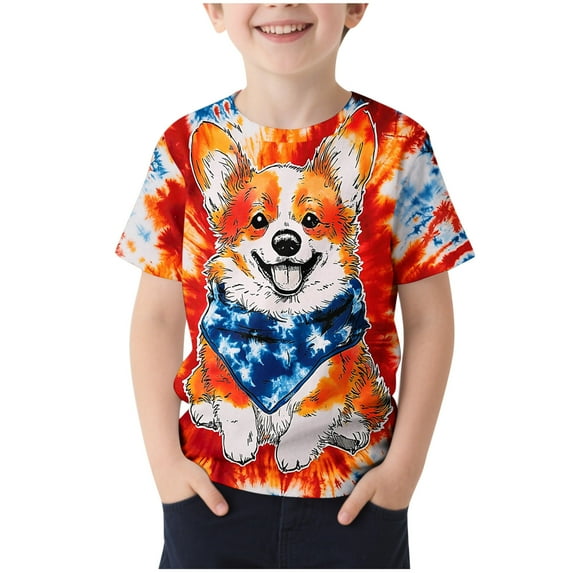 ZhuoLiL Shirts for Boys Size 7 Toddler Kids'Dog Printed Short Sleeve T-Shirt - Round Neck Casual Top