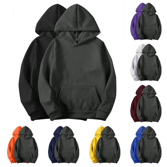 ZhuoLiL Solid Color Sweatshirt for Women 2Pc Women Casual Solid Color Pocket Long-Sleeve Hat Rope Hooded Top Loose Hoodies Gray L