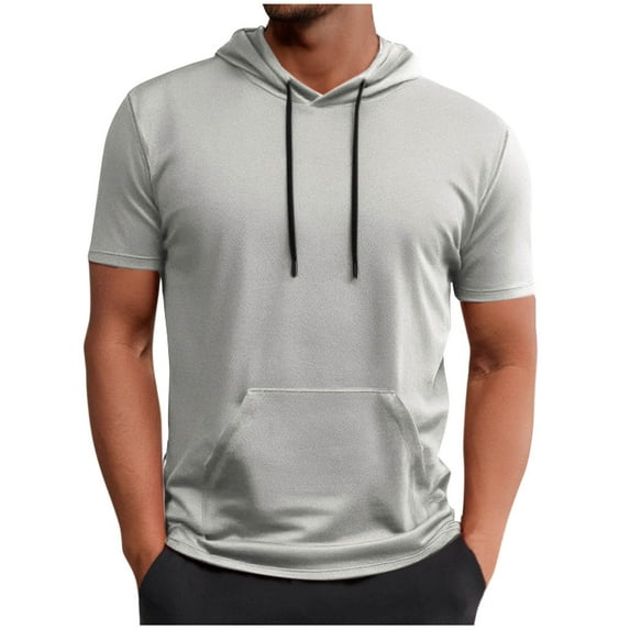 ZhuoLiL Spring Savings Mens Shirts under $10 Shirts for Men Man Solid-Color Casual Sports Pocket Drawstring Short Sleeve Hooded Blouse
