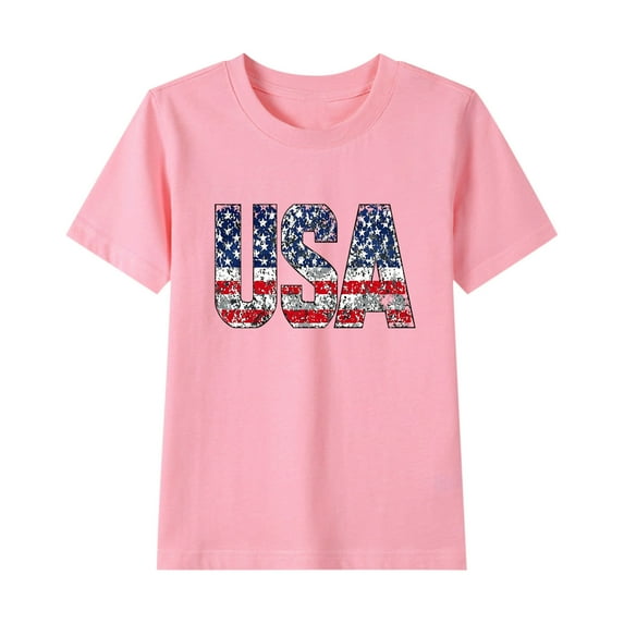 ZhuoLiL Summer Shirts for Toddler Girls Boys' and girls' Patriotic Graphic T-Shirt (2-15Y) - Short Sleeve Round Neck Summer Tee