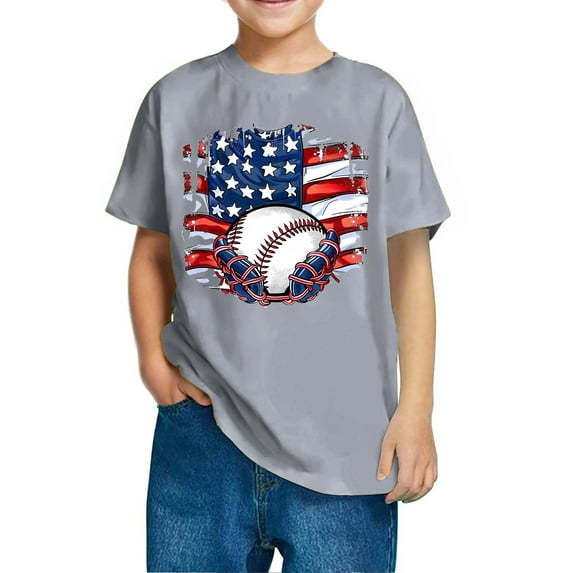 ZhuoLiL T Shirts for Girls 5T Boys' and Girls' Patriotic Flag Print Tee - Casual Short Sleeve