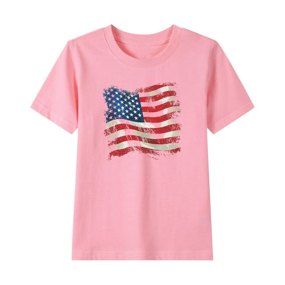 ZhuoLiL T Shirts for Girls 5T Boys' and girls' Patriotic Graphic T-Shirt (2-15Y) - Short Sleeve Round Neck Summer Tee