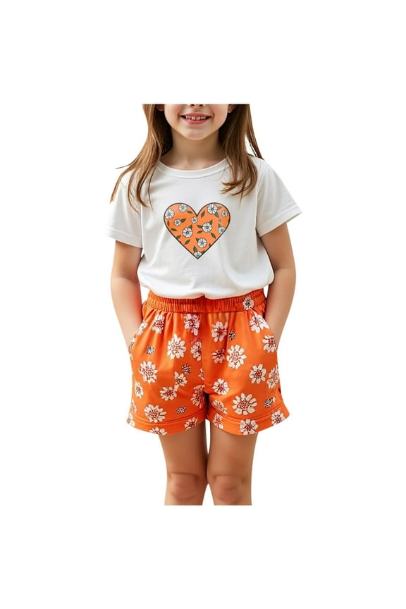 Toddler Girl Clothes Size 5T Girls And Boys Summer Short Sleeve Round-Neck Blouses And Casual Shorts Baby Sport Suit Shorts（3-8Y）
