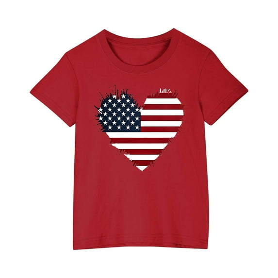 ZhuoLiL Toddler Girl Shirts 5T under $ 5.00 Toddler Girls Patriotic Heart Flag T-Shirt - Short Sleeve Round Neck