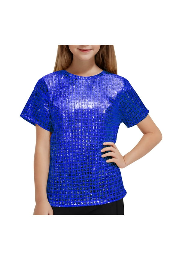 Toddler Girls Clothes Size 4T Kids' Sequin Performance T-Shirt - Stretch Elastic Round Neck Short Sleeve