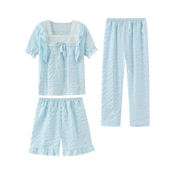 ZhuoLiL Toddler Girls Pajamas 3T-5T Children's Summer Solid Color Pajamas Home Casual Comfortable Soft Set Three Piece Set For Kids(3Years-16Years)