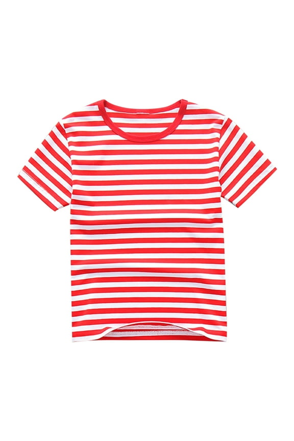 Toddler Girls Shirts 2T - 3T Children's Summer Stripe Print Recreational Sports Short Sleeved Round-Neck Blouse T-shirt For Kids
