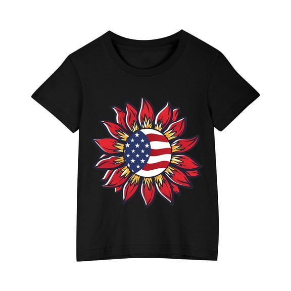 ZhuoLiL Toddler Girls Shirts 2T - 3T Toddler Boys' and Girls' Flower & Flag Graphic Print T-Shirt - Short Sleeve Round Neck Tee