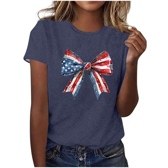ZhuoLiL Women's Clothing Tops Summer Fashion Women's Independence Day Printed Casual Short Sleeved T-Shirt Top