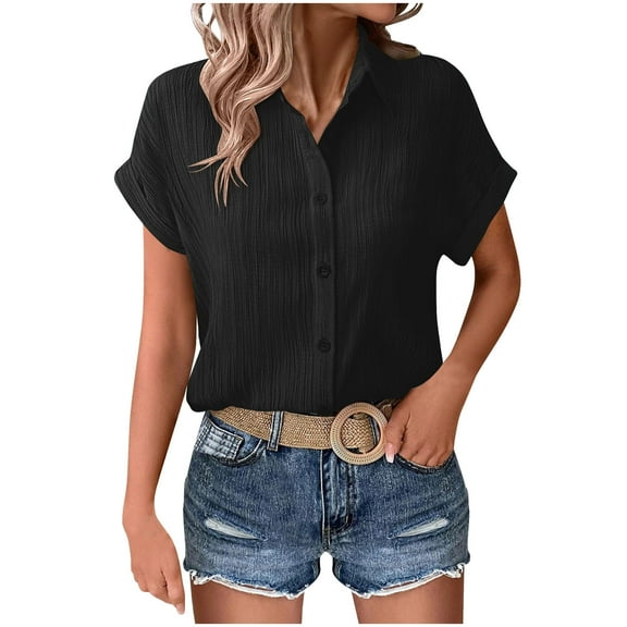 ZhuoLiL Women's Short Sleeve Button Down Blouse - Classic Casual Shirt