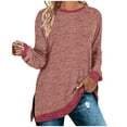thumbnail image 1 of MuZeFu Womens Casual Plus Loose Solid Long Sleeved V-Neck Tops, 1 of 6