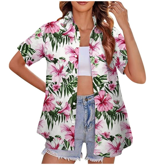 MuZeFu Womens Hawaiian Shirts Button Up Casual Shirt Summer Beach Shirt Cool Short Sleeve Blouse