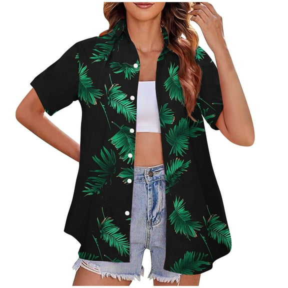 MuZeFu Womens Hawaiian Shirts Button Up Casual Shirt Summer Beach Shirt Cool Short Sleeve Blouse